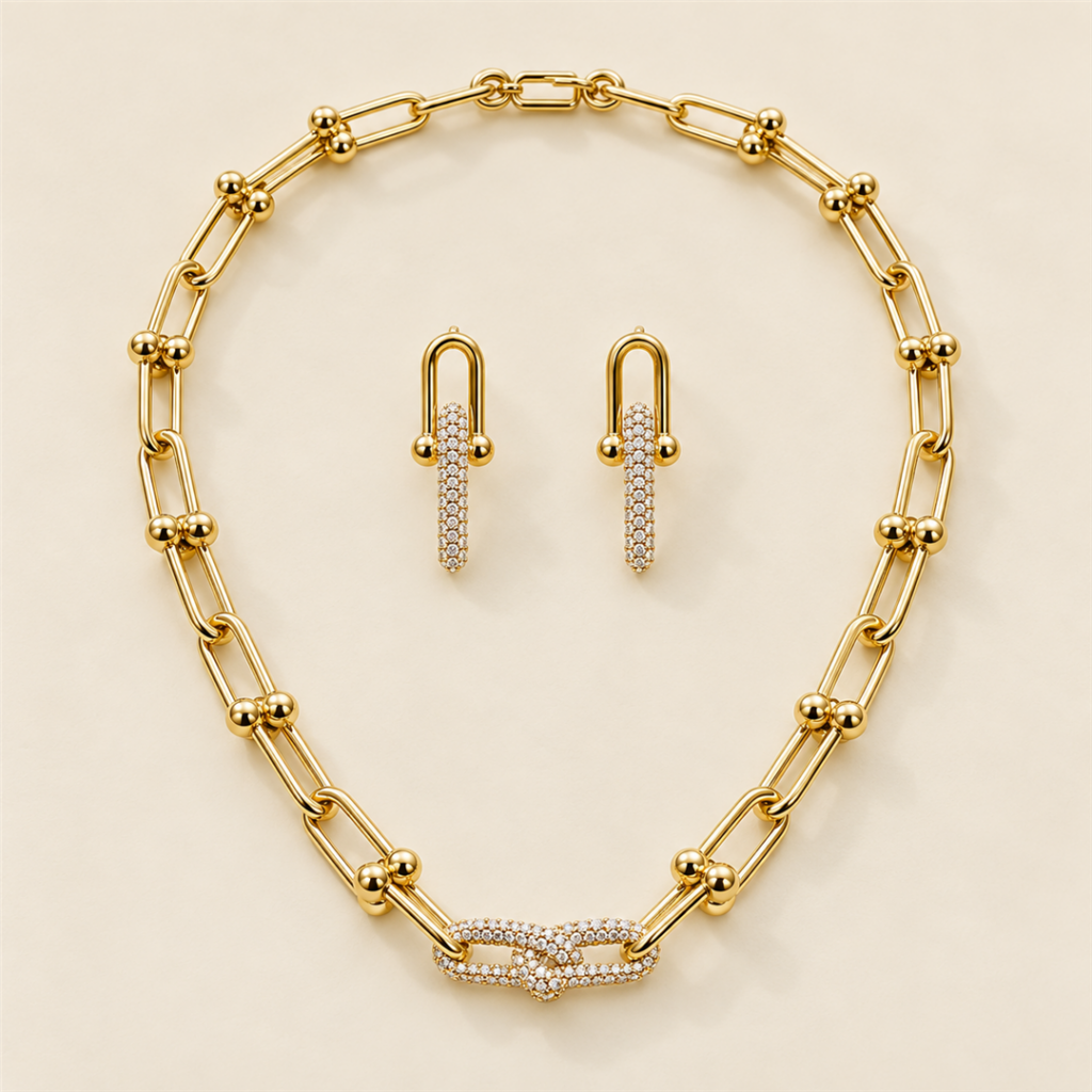 Model wearing Crystal Link Necklace Set