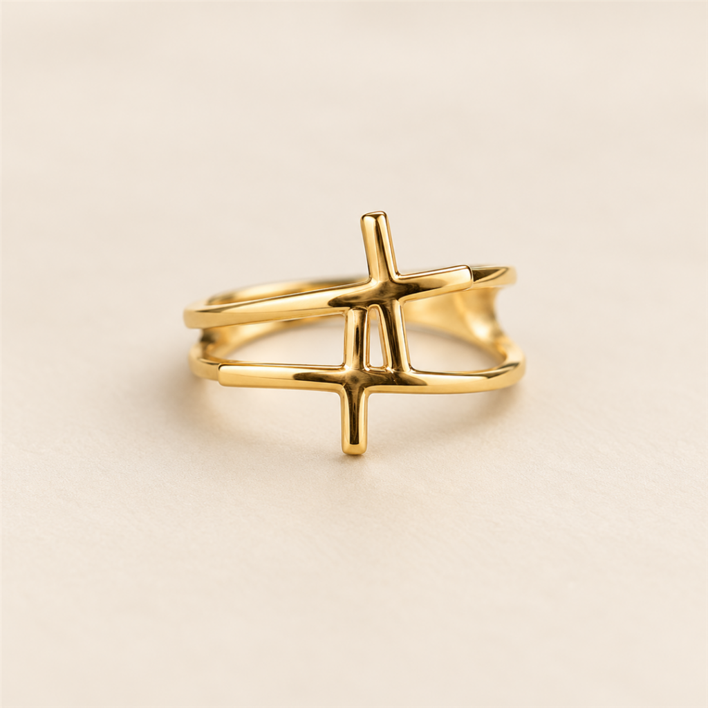Model wearing Double Cross Ring