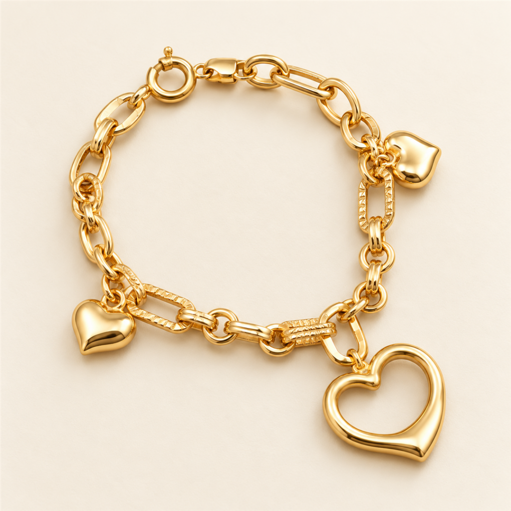 Model wearing Mixed Link Heart Bracelet