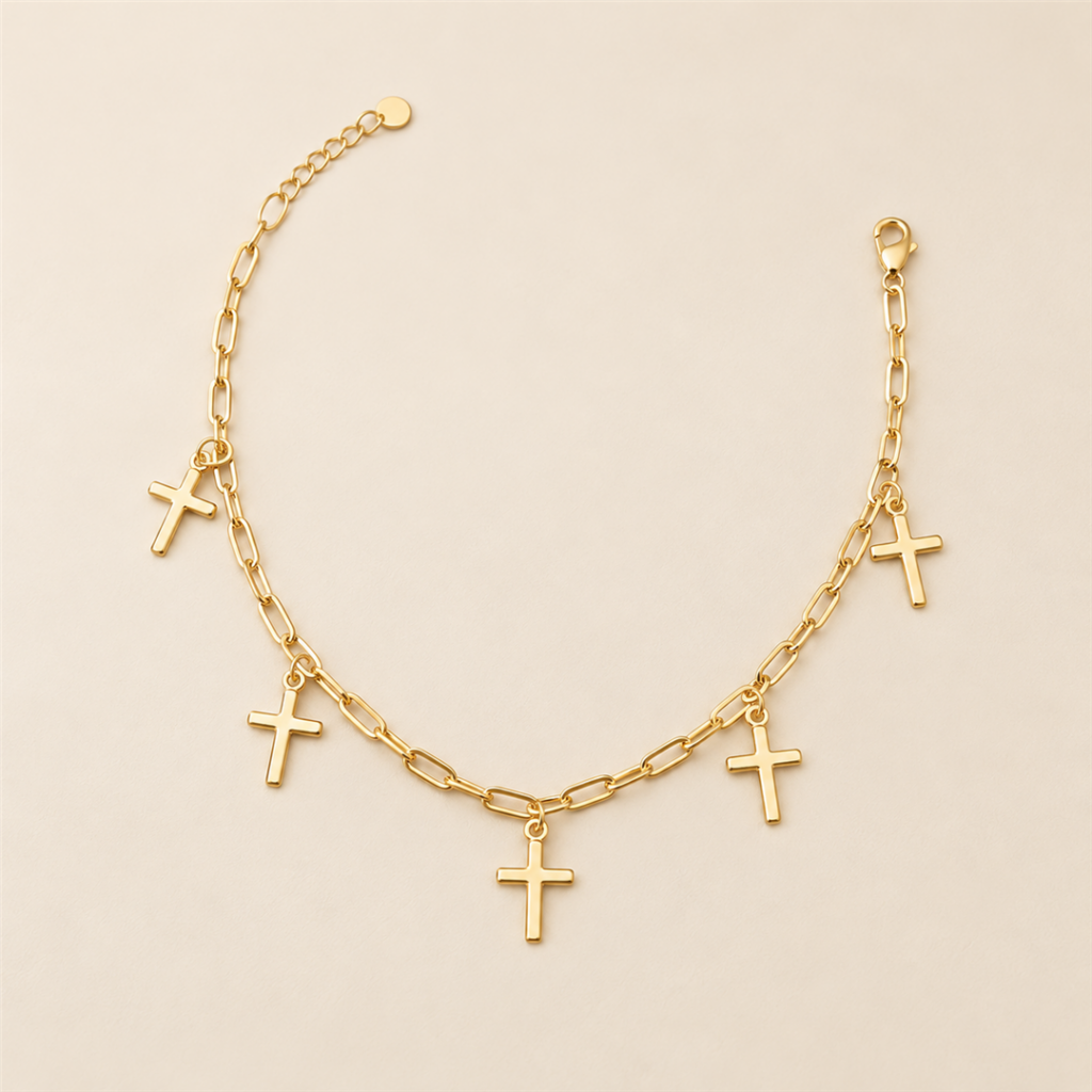 Model wearing Multi Cross Charm Bracelet
