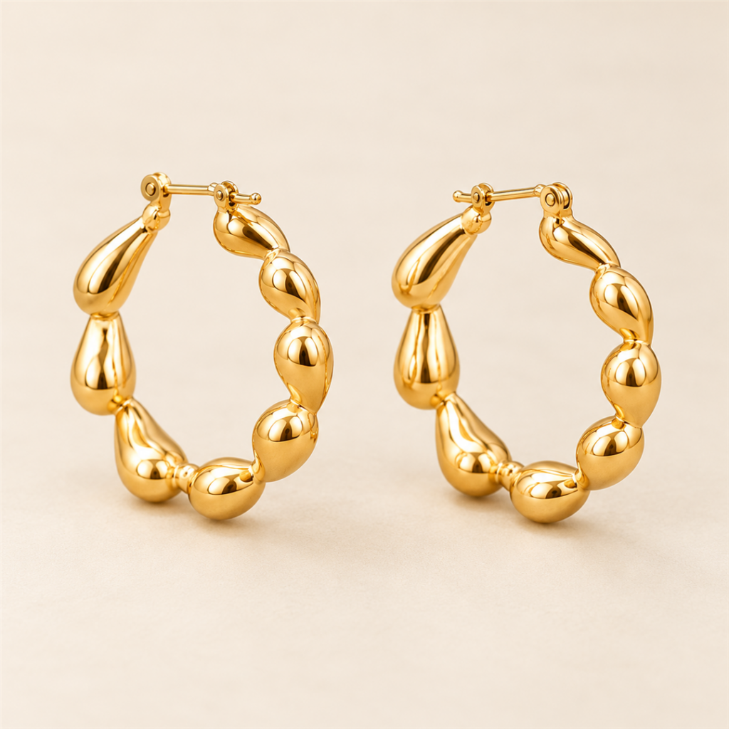 Model wearing Sculpted Hoop Earrings