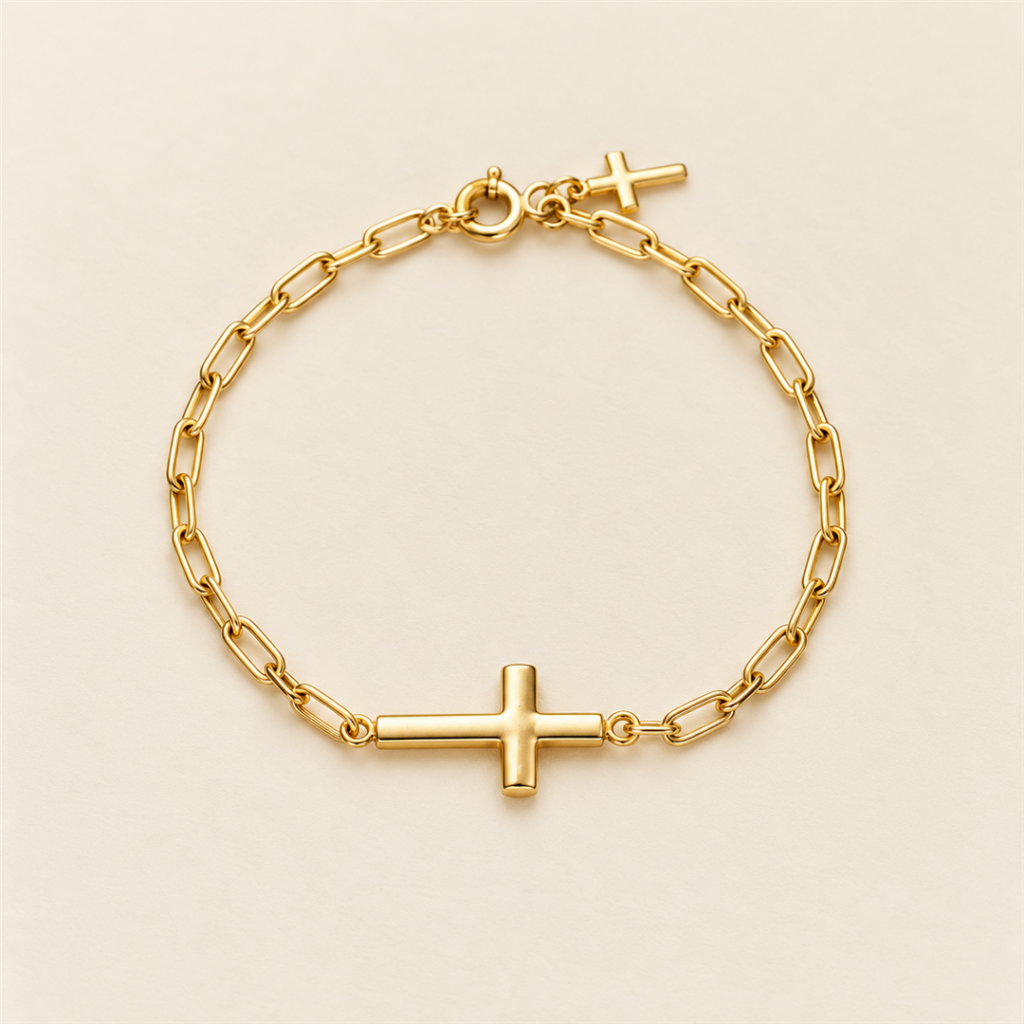 Model wearing Sideways Cross Bracelet