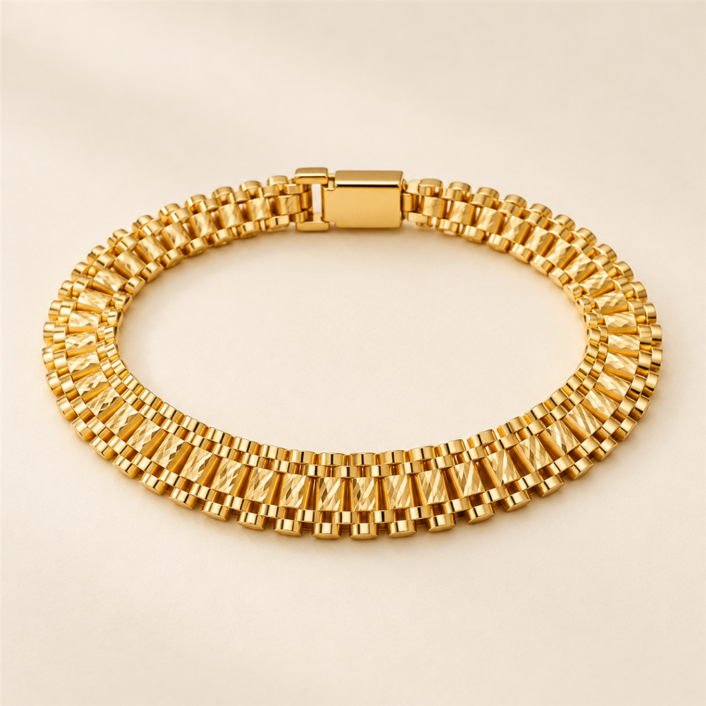 Model wearing Wide Link Bracelet